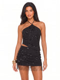 Beaded Asymmetrical Halter Top